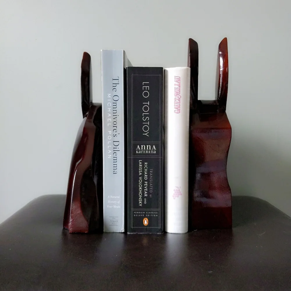 Rare! Vintage Mid-Century Carved San Juan PR Mahogany Wood Donkey Bookends